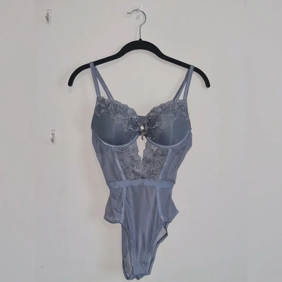 daisy fuentes gray lace cutout corset bodysuit - Picture 1 of 4